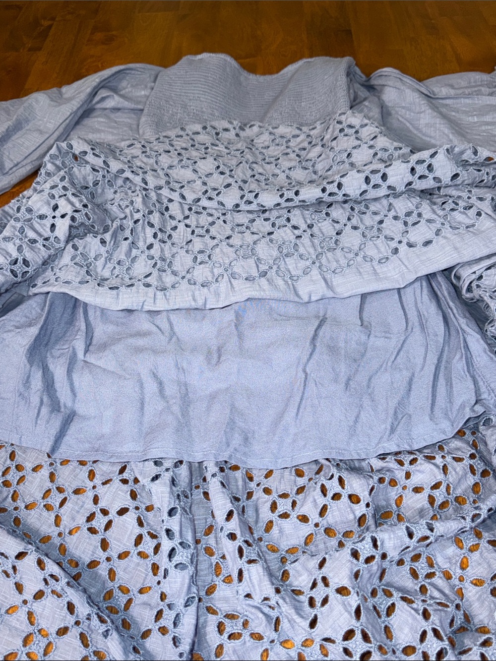 Free People perfect storm size S Blue Smocked Maxi Dress with Eyelet Hem - Picture 12 of 12